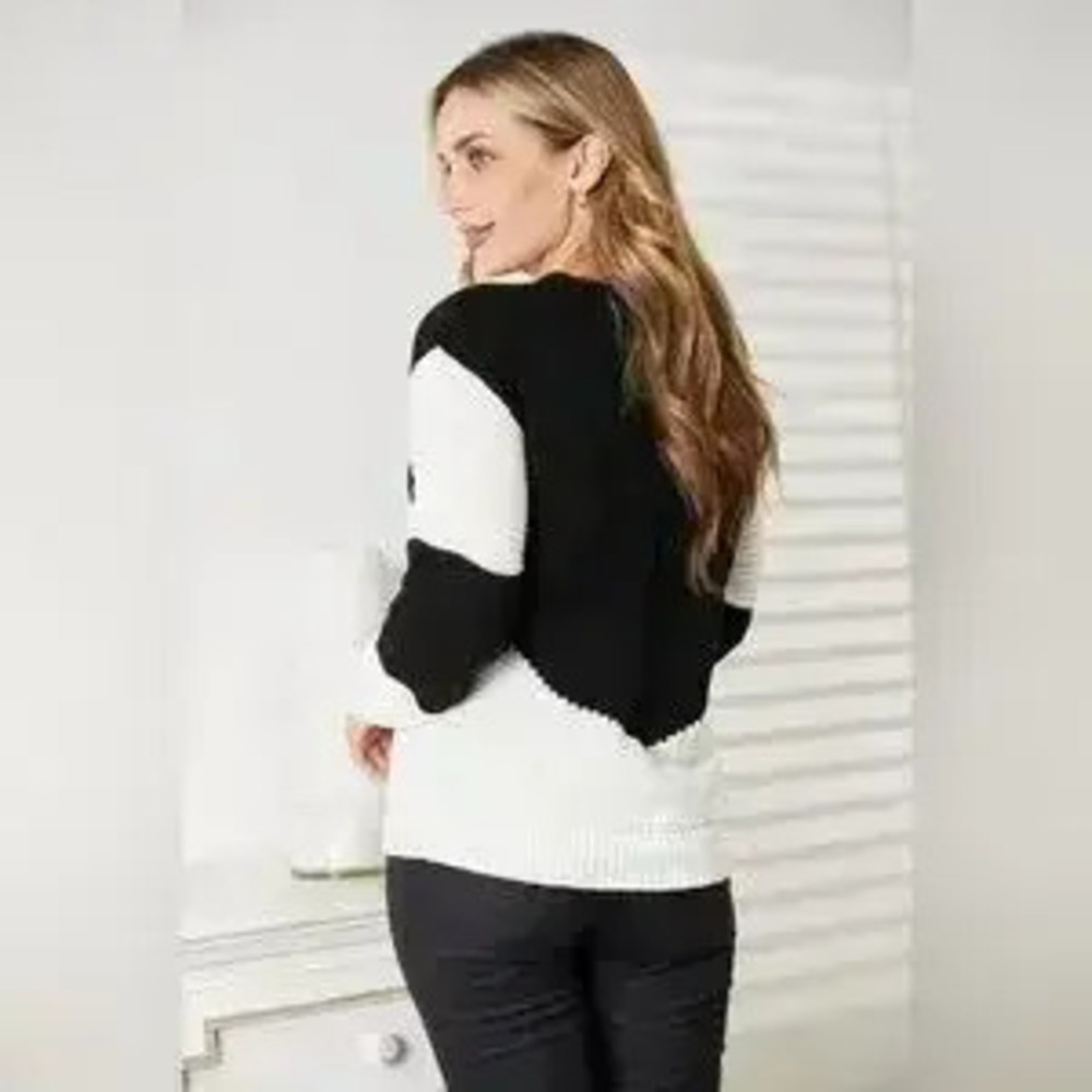 Woven Right Two-Tone Openwork Rib-Knit Sweater - Picture 4 of 7
